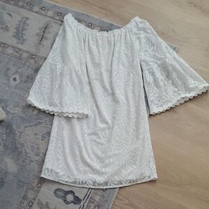 Lilly Pulitzer Nevie Dress White Floral Lace Off Shoulder Bell Sleeve SzS